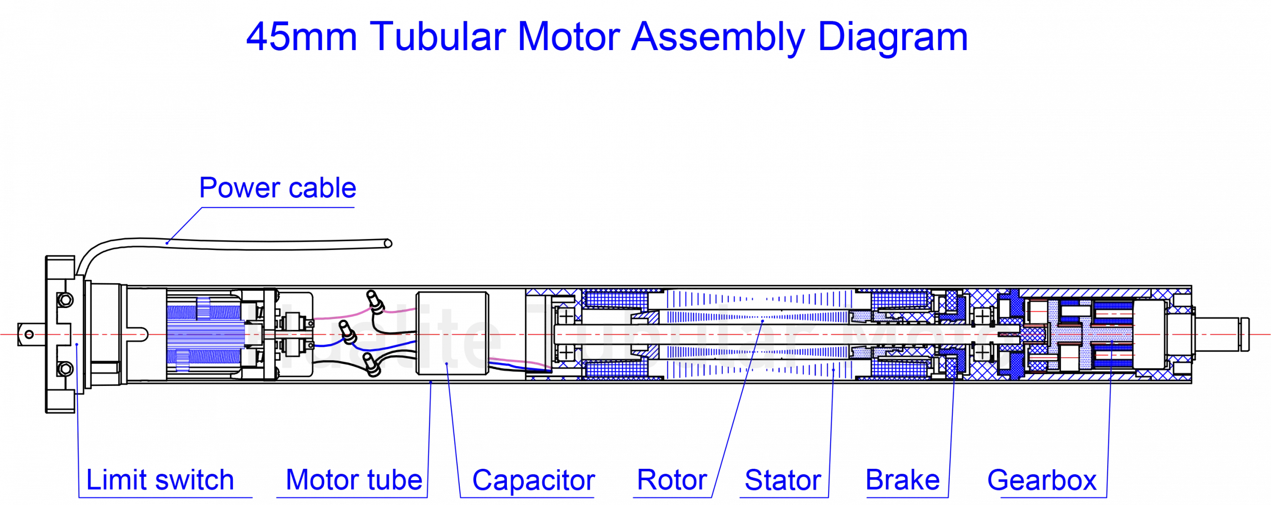 45mm tubular motor internal structure exploded view