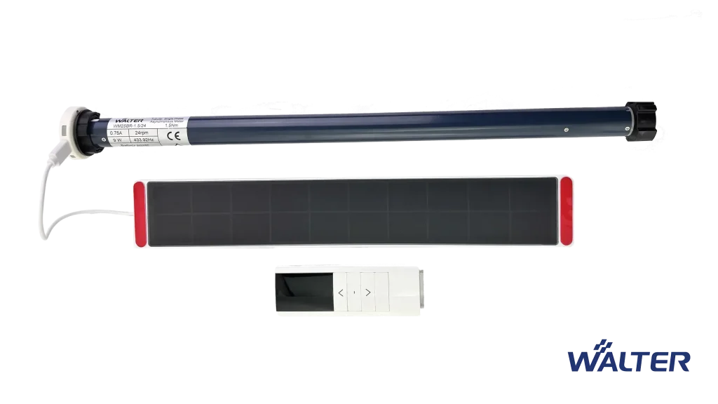 Rechargeable tubular motor with solar panel and remote control for electric roller blinds system
